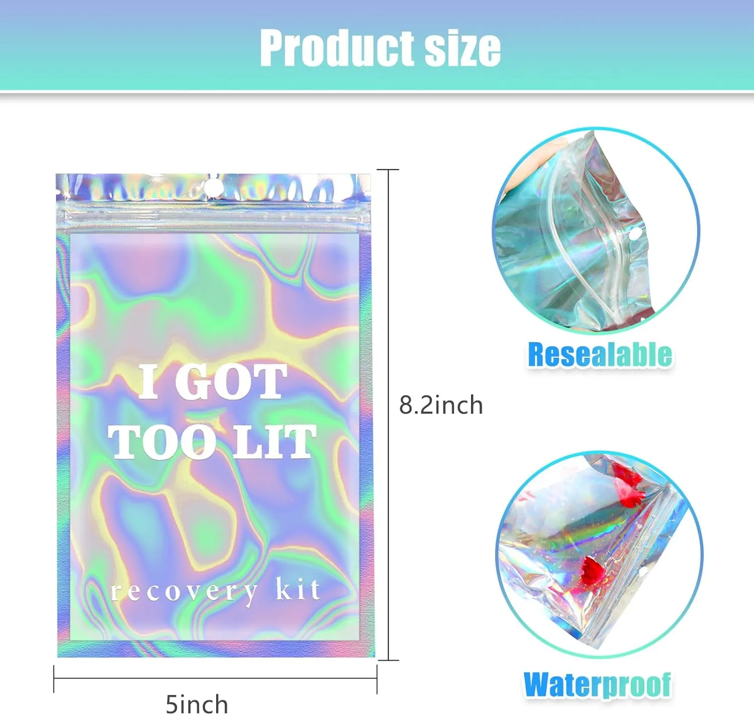 Fcuadro Hangover Kit Bags 20Pcs I GOT TOO LIT Holographic Hang Over Recovery Bags Bachelorette Party Supplies Birthday Goodie Gift Bags for Bridal Shower Party Favors 5X7 (White)