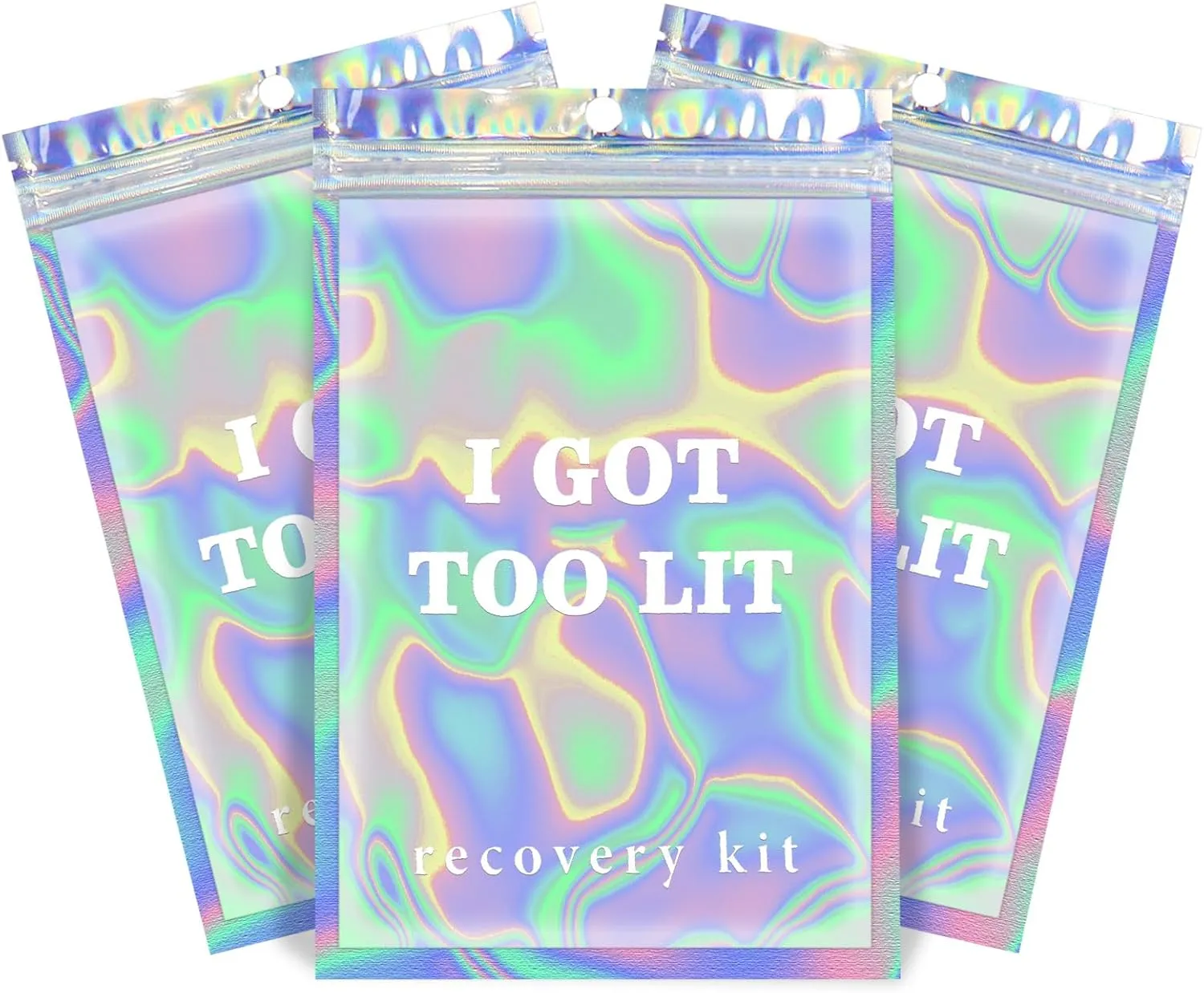 Fcuadro Hangover Kit Bags 20Pcs I GOT TOO LIT Holographic Hang Over Recovery Bags Bachelorette Party Supplies Birthday Goodie Gift Bags for Bridal Shower Party Favors 5X7 (White)
