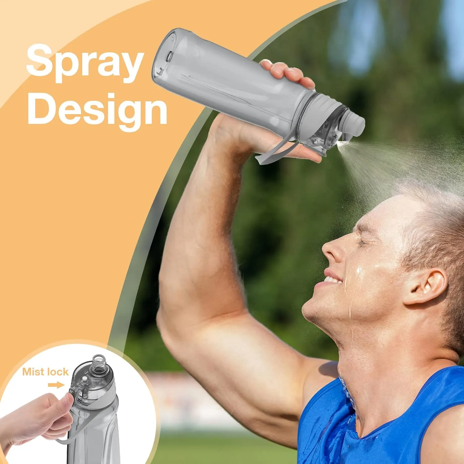 FEIJIAN Mist & Sip Water Bottle, 32oz, BPA-Free, Leakproof & Lightweight, Ideal for Fitness & Outdoor, Gray