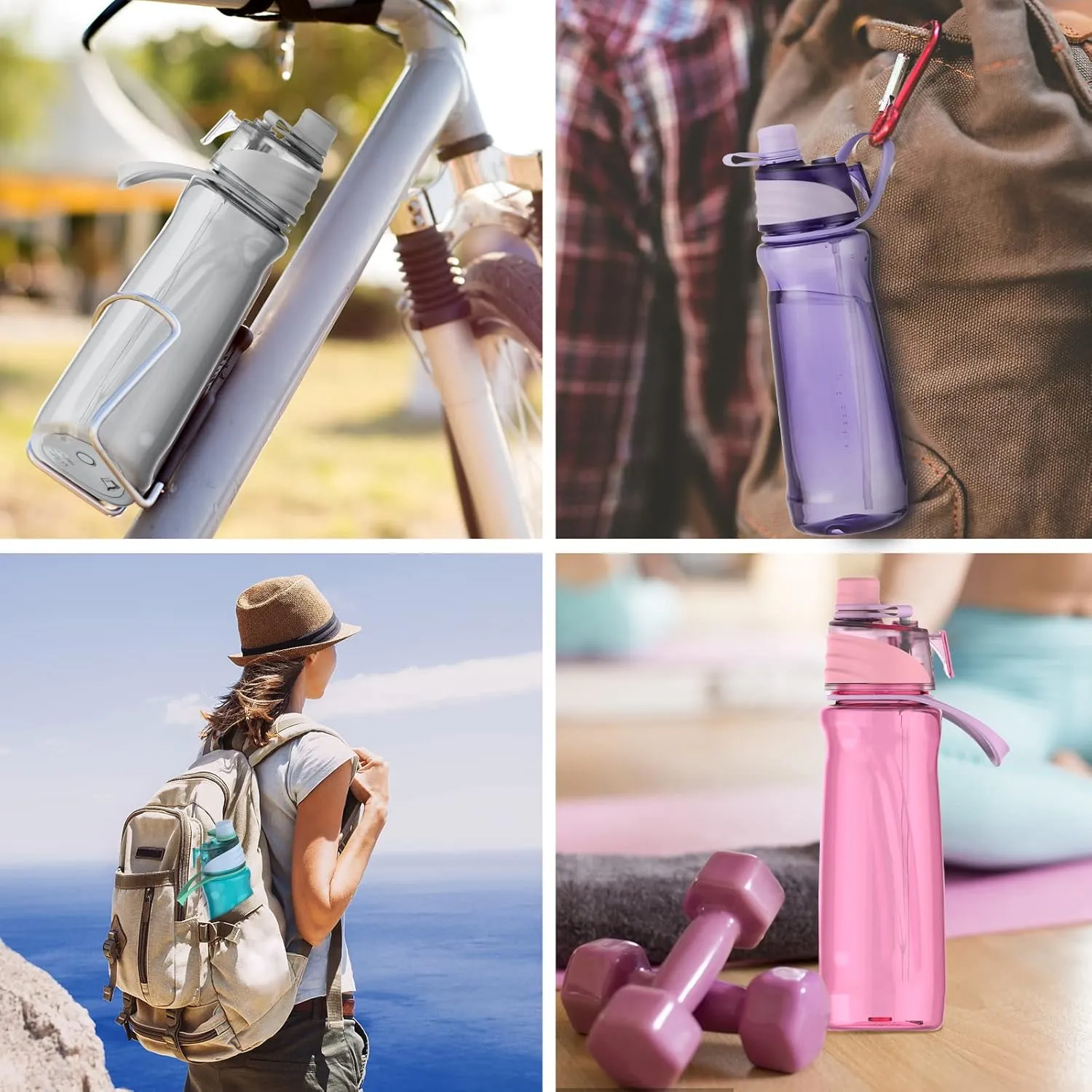FEIJIAN Mist & Sip Water Bottle, 32oz, BPA-Free, Leakproof & Lightweight, Ideal for Fitness & Outdoor, Gray