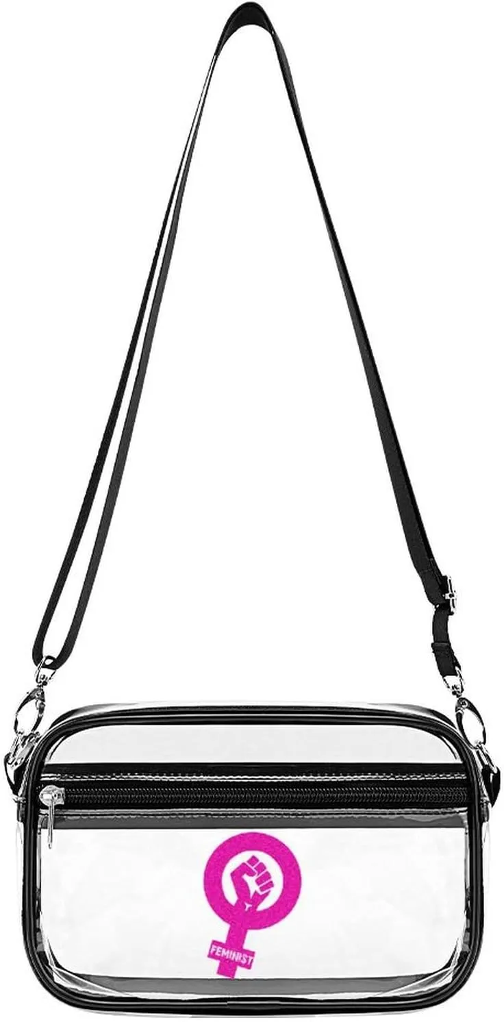 Feminist Female Power Clear Stadium Bag Clear Mini Messenger Bags with 2 Compartments Crossbody Bag