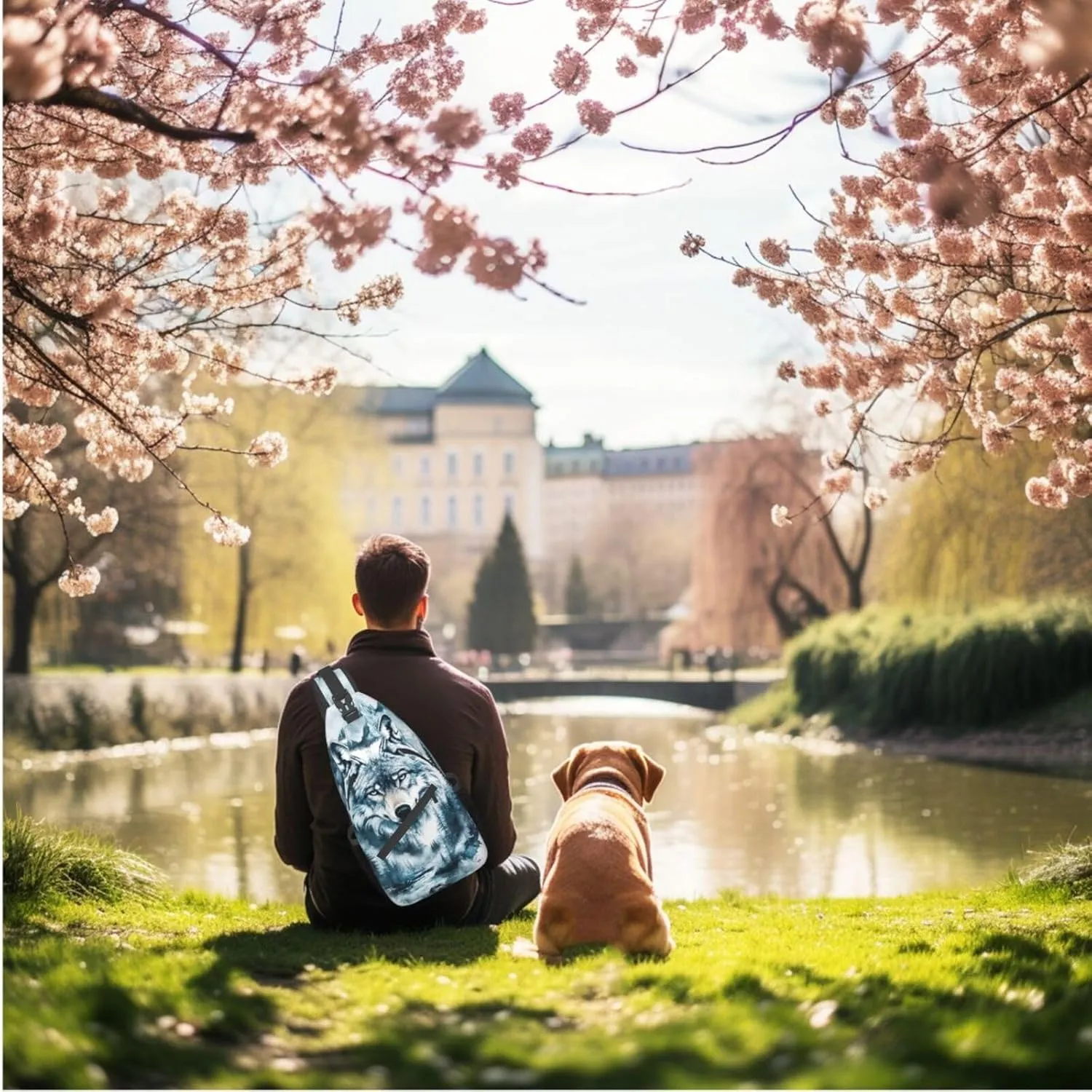 Fierce Wolf Crossbody Bag with Abstract Picture Fitness Sports Travel Hiking Backpack Cute Animal Print Chest Bag Shoulder Bag for Women and Men