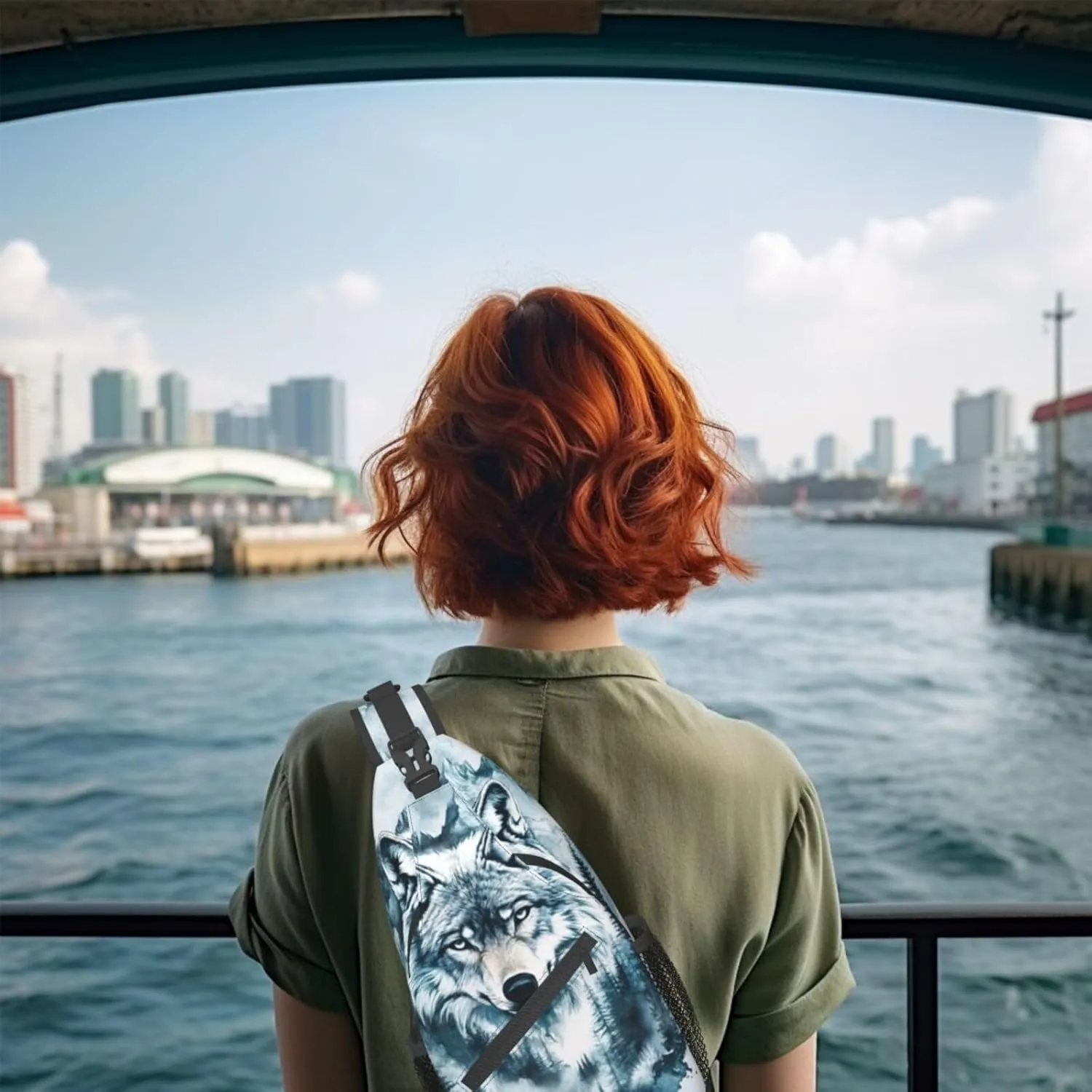 Fierce Wolf Crossbody Bag with Abstract Picture Fitness Sports Travel Hiking Backpack Cute Animal Print Chest Bag Shoulder Bag for Women and Men