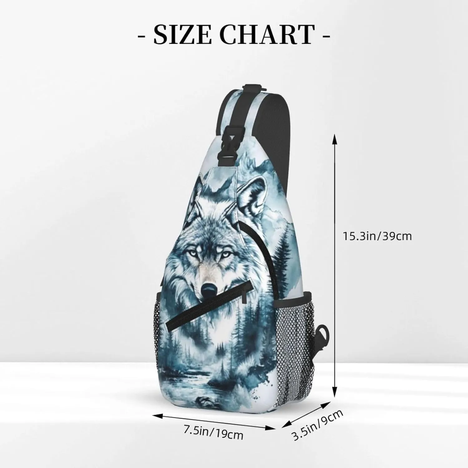 Fierce Wolf Crossbody Bag with Abstract Picture Fitness Sports Travel Hiking Backpack Cute Animal Print Chest Bag Shoulder Bag for Women and Men