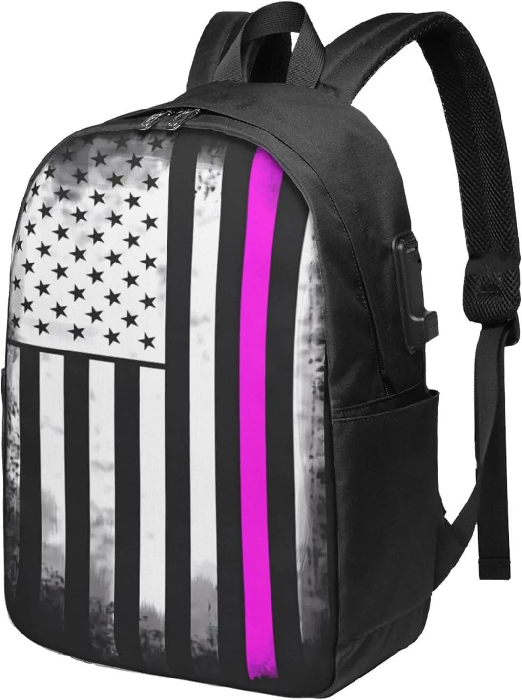 Fight Cancer America Flag Backpack 17 Inch Laptop Backpacks Outdoor Travel Rucksack Work Business Daypack with USB Port Carry On Bag for Cycling Hiking