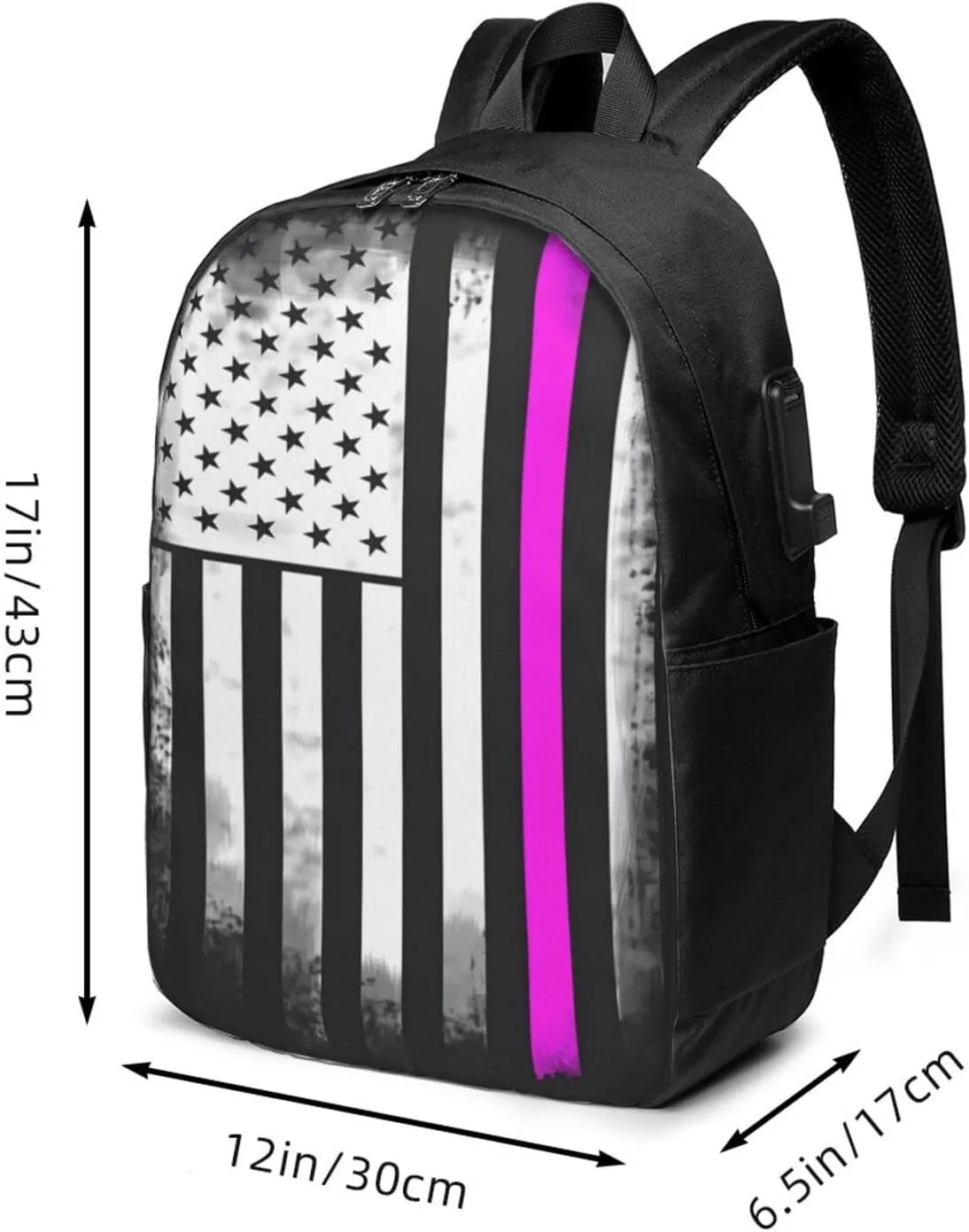 Fight Cancer America Flag Backpack 17 Inch Laptop Backpacks Outdoor Travel Rucksack Work Business Daypack with USB Port Carry On Bag for Cycling Hiking