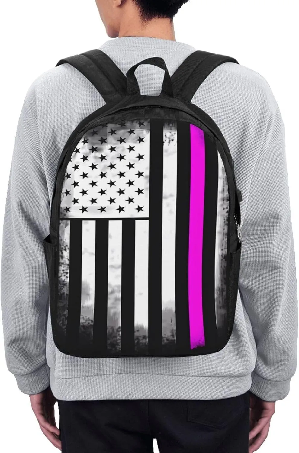 Fight Cancer America Flag Backpack 17 Inch Laptop Backpacks Outdoor Travel Rucksack Work Business Daypack with USB Port Carry On Bag for Cycling Hiking
