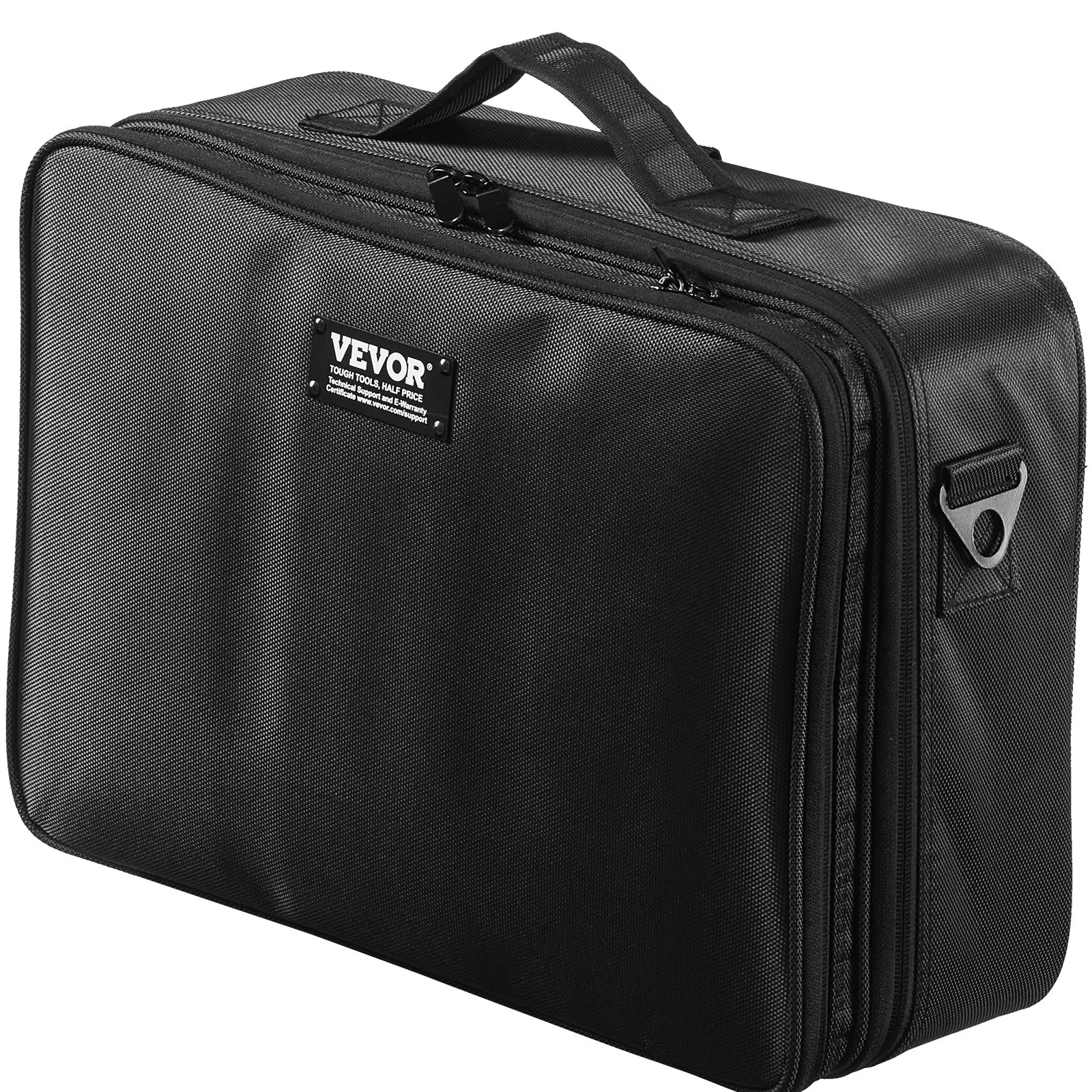 (FINAL PRICES ARE LOWER ON OUR SITE!) VEVOR Makeup Train Case Large Storage 3 Tiers, Convenient Carry With Handle, Strap, Professional Waterproof Oxford Makeup Storage Organizer Box, Heavy Duty Make Up Carrier, Black
