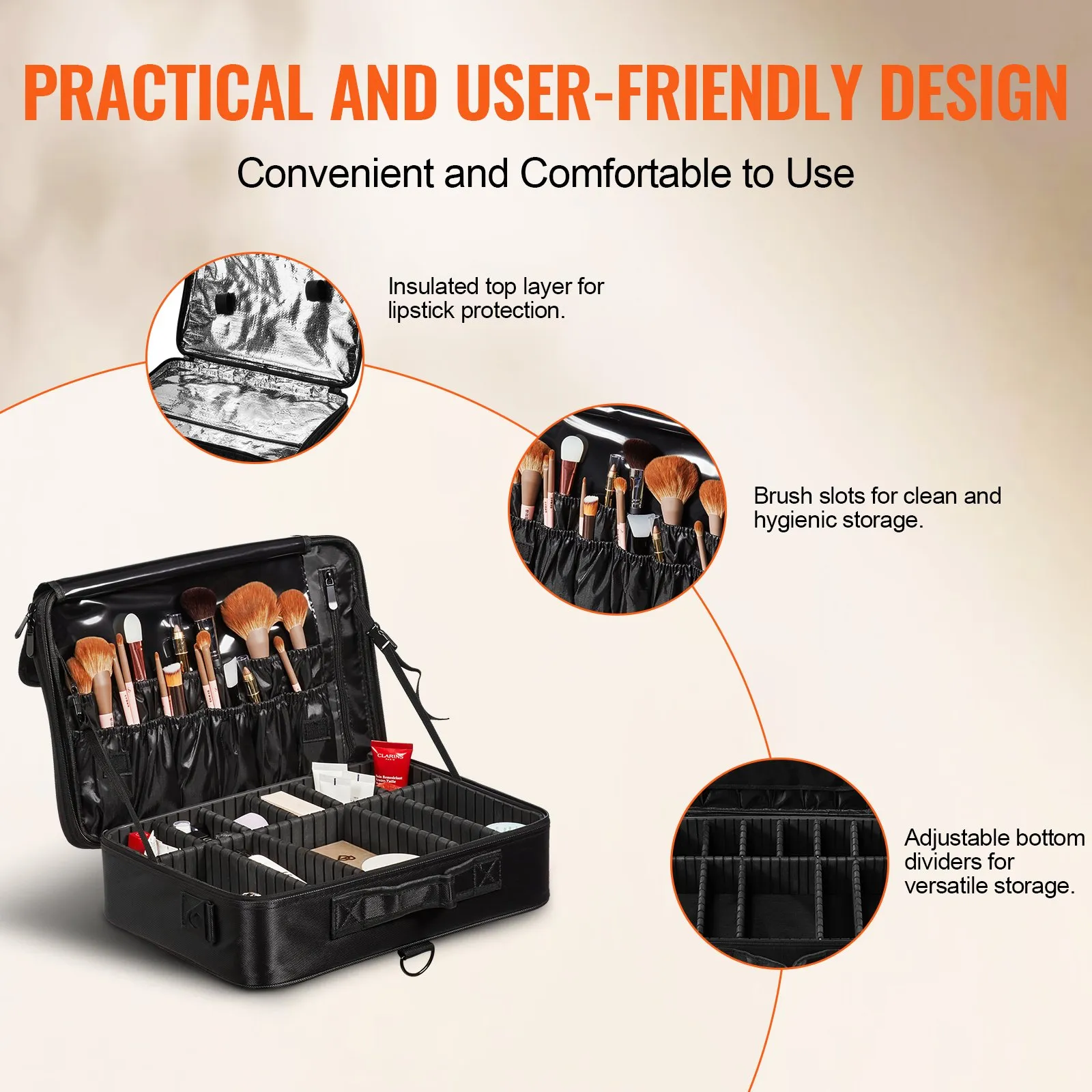 (FINAL PRICES ARE LOWER ON OUR SITE!) VEVOR Makeup Train Case Large Storage 3 Tiers, Convenient Carry With Handle, Strap, Professional Waterproof Oxford Makeup Storage Organizer Box, Heavy Duty Make Up Carrier, Black