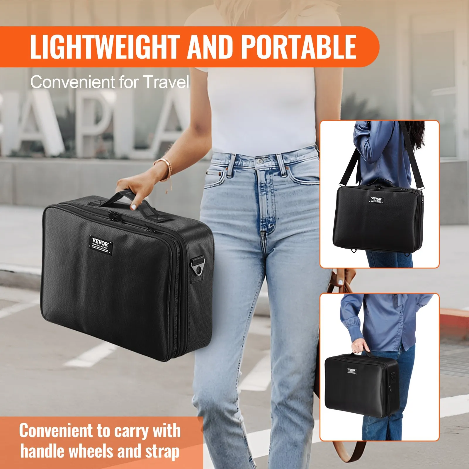 (FINAL PRICES ARE LOWER ON OUR SITE!) VEVOR Makeup Train Case Large Storage 3 Tiers, Convenient Carry With Handle, Strap, Professional Waterproof Oxford Makeup Storage Organizer Box, Heavy Duty Make Up Carrier, Black