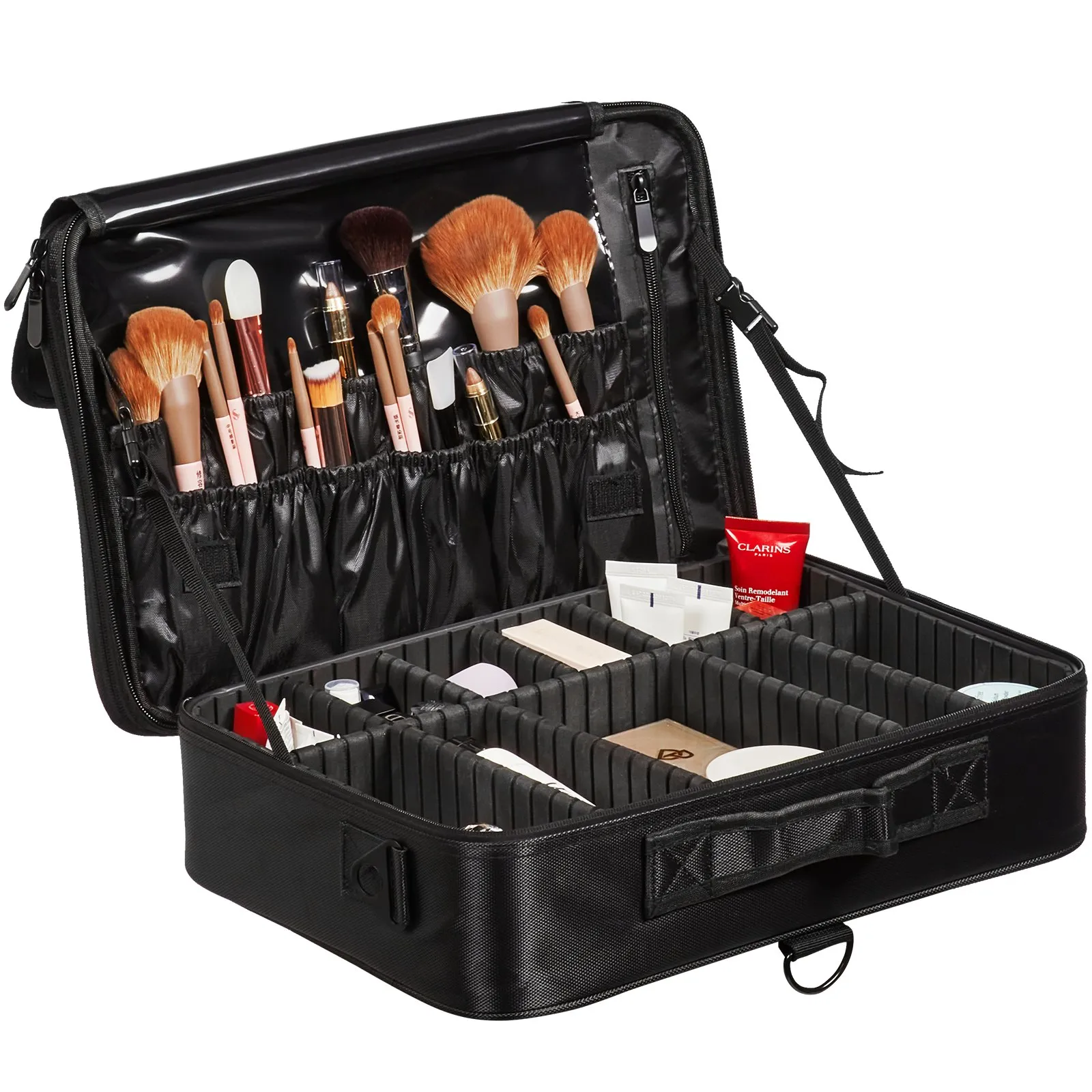 (FINAL PRICES ARE LOWER ON OUR SITE!) VEVOR Makeup Train Case Large Storage 3 Tiers, Convenient Carry With Handle, Strap, Professional Waterproof Oxford Makeup Storage Organizer Box, Heavy Duty Make Up Carrier, Black