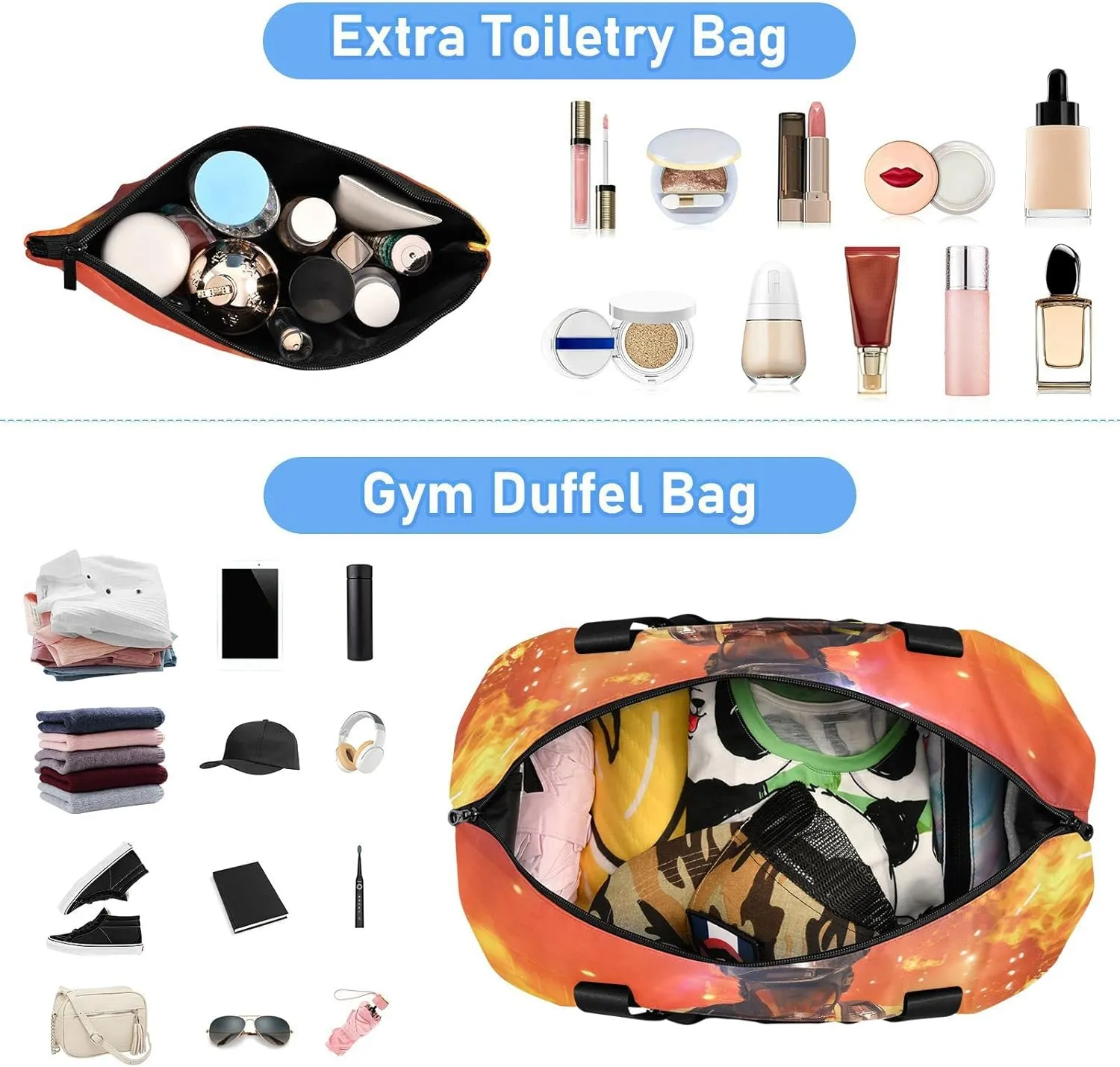 Firefighter Survivors with Tools Fire Background Foldable Travel Bag, Camping Luggage bag, Portable Gym Bag, Sports Bag, Toiletry Bag with Handles Adjustable Shoulder Strap
