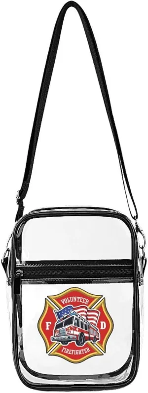 Firefighting Truck Clear Crossbody Bag Stadium Bag Adjustable Side Shoulder Bags Messenger Bag with 2 Compartments