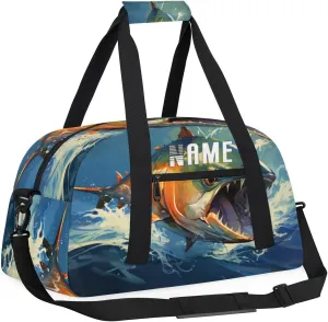 Fish Waves Ocean Summer Kids Overnight Bags Personalized Weekender Travel Duffle Bag for Teens,Boys Gym Carry On Maletas Para Niños,Customized Gymnastics Dance Ballet Tote for Girls