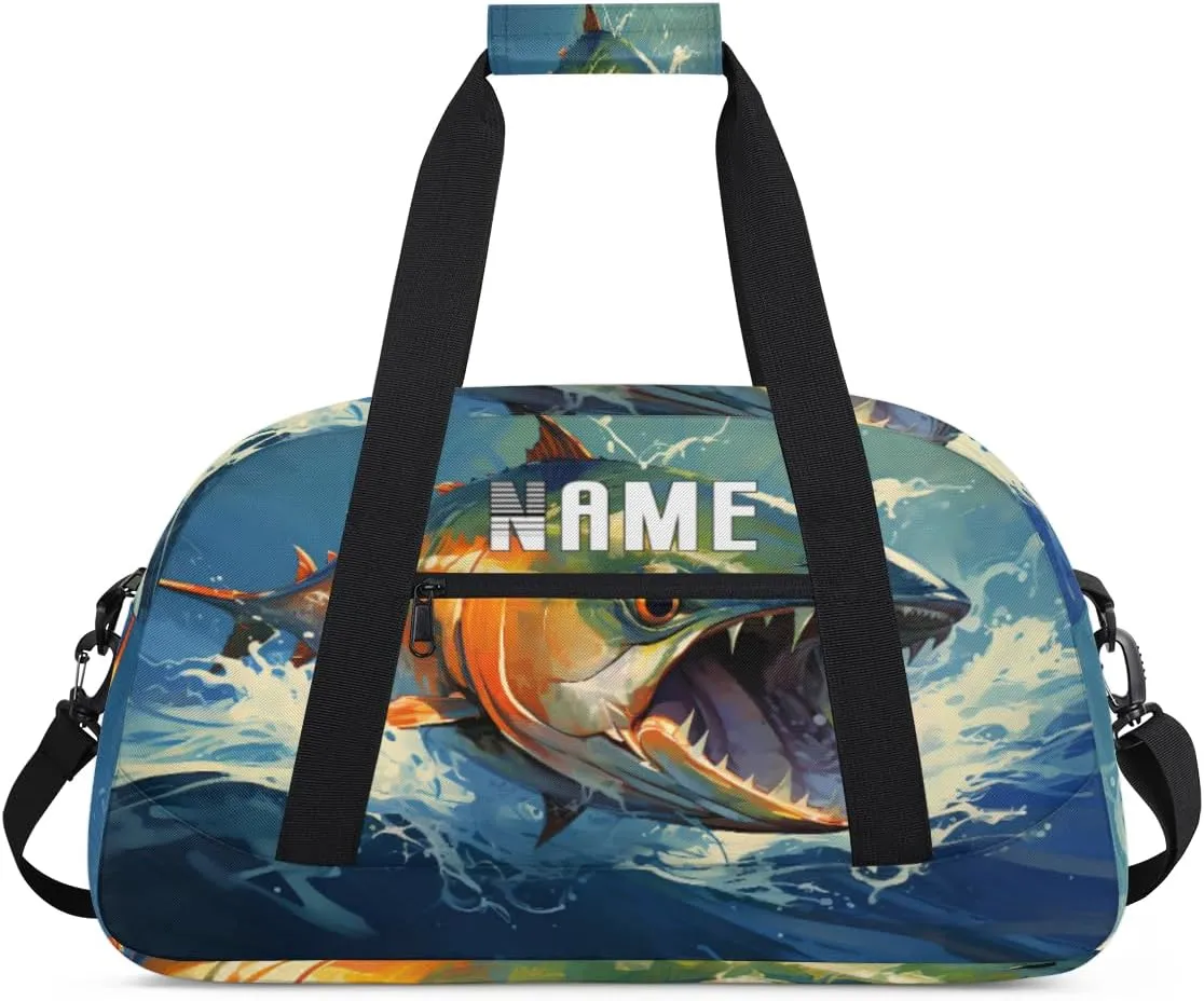 Fish Waves Ocean Summer Kids Overnight Bags Personalized Weekender Travel Duffle Bag for Teens,Boys Gym Carry On Maletas Para Niños,Customized Gymnastics Dance Ballet Tote for Girls
