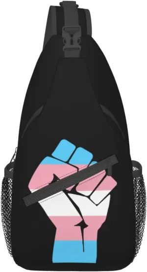 Fist Transgender Flag Sling Backpack Travel Crossbody Casual Chest Shoulder Bag Fashion Fanny Pack