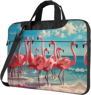 Flock of Red Flamingos on The Beach Print Trendy Oxford Cloth Laptop Bag - Versatile Laptop Case,Messenger Bag, Shoulder Bag