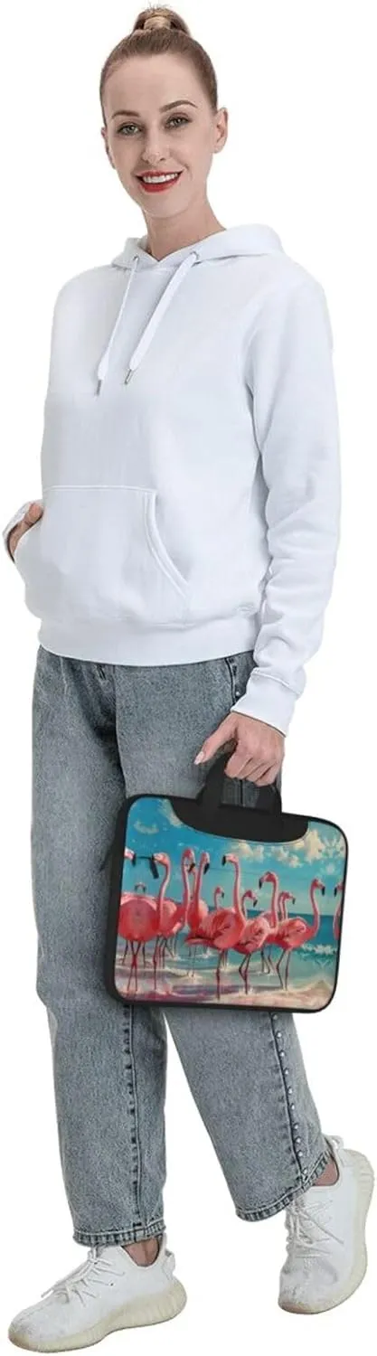 Flock of Red Flamingos on The Beach Print Trendy Oxford Cloth Laptop Bag - Versatile Laptop Case,Messenger Bag, Shoulder Bag