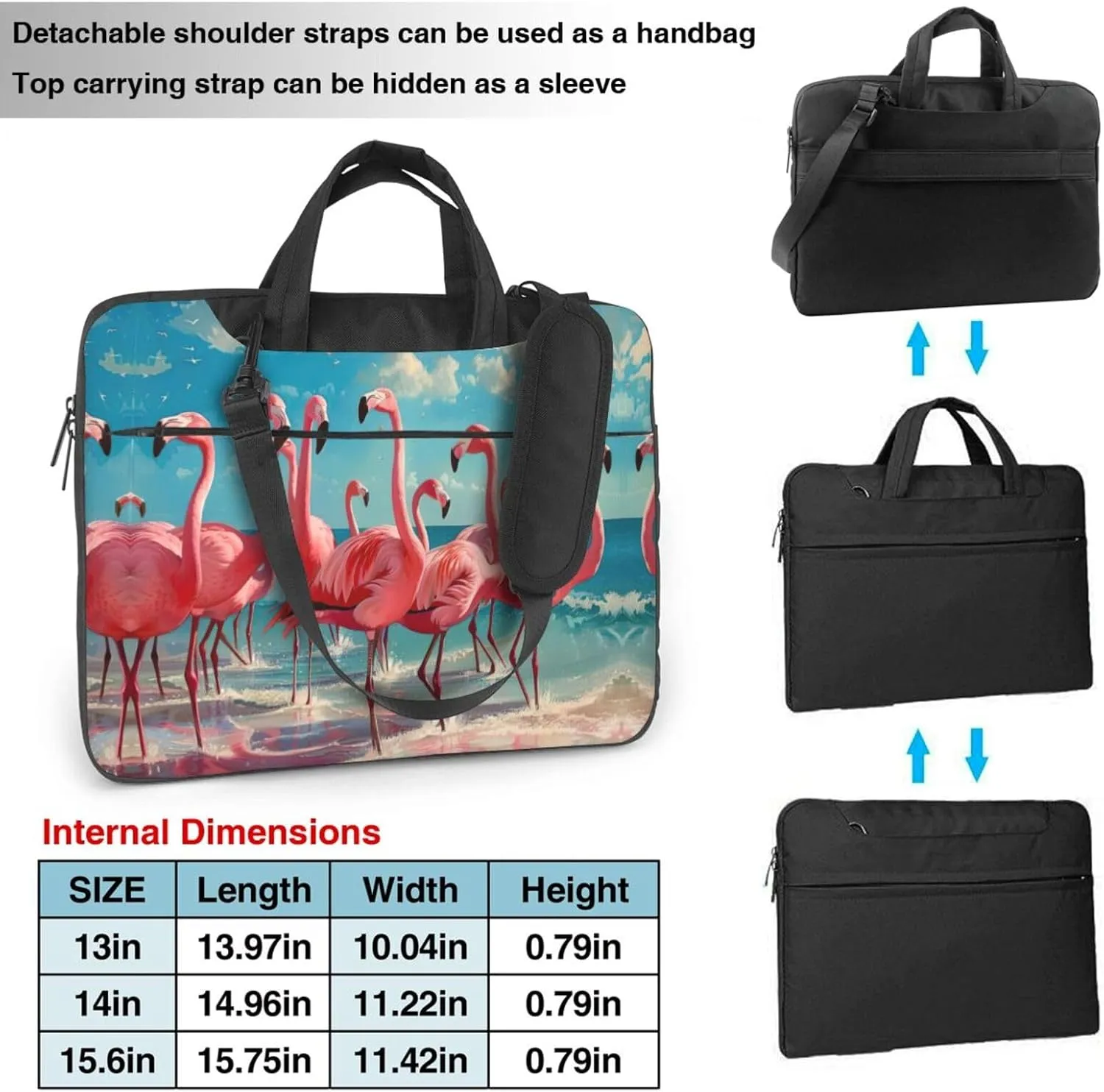 Flock of Red Flamingos on The Beach Print Trendy Oxford Cloth Laptop Bag - Versatile Laptop Case,Messenger Bag, Shoulder Bag