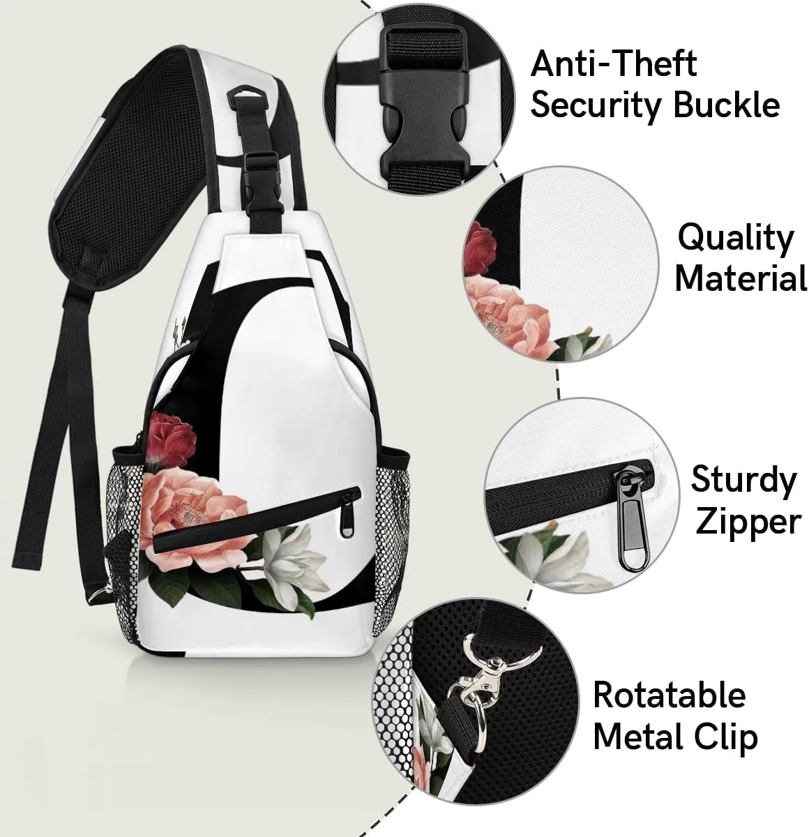 Floral C Letter Sling Bag for Women Men Crossbody Sling Backpack Shoulder Bag Chest Bag Daypack for Travel Hiking Outdoor