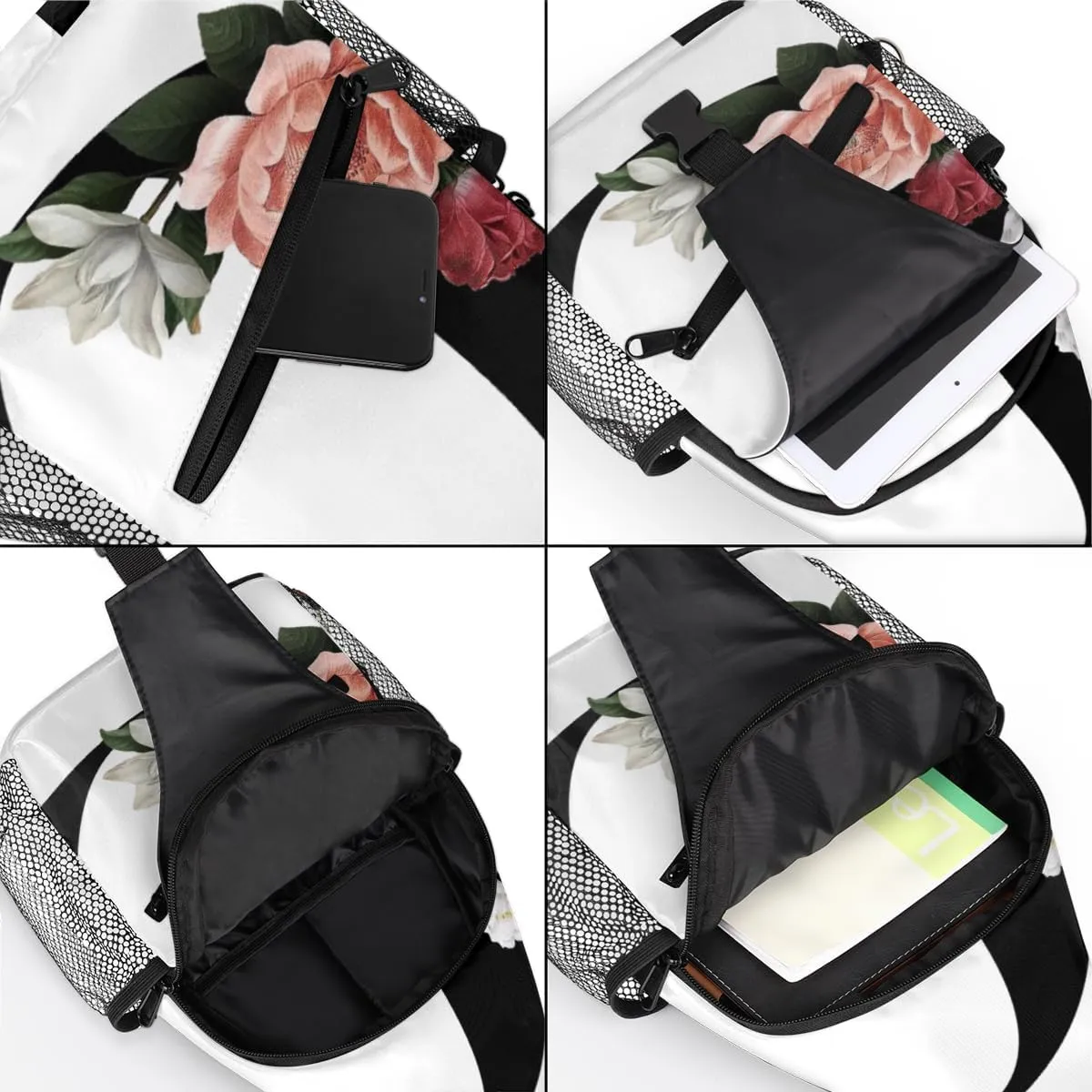 Floral C Letter Sling Bag for Women Men Crossbody Sling Backpack Shoulder Bag Chest Bag Daypack for Travel Hiking Outdoor