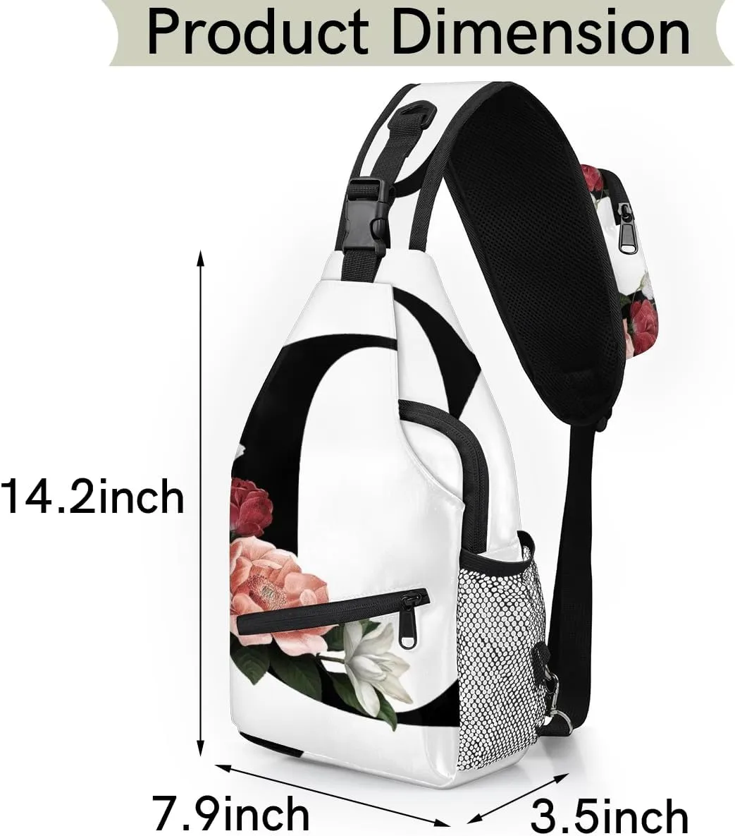 Floral C Letter Sling Bag for Women Men Crossbody Sling Backpack Shoulder Bag Chest Bag Daypack for Travel Hiking Outdoor