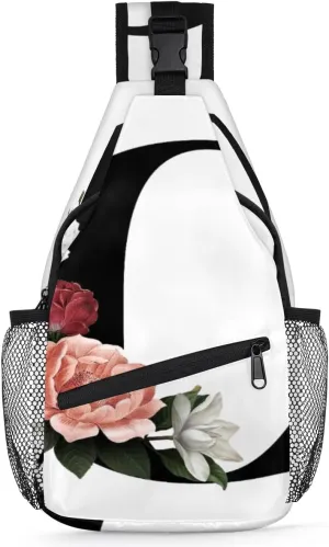 Floral C Letter Sling Bag for Women Men Crossbody Sling Backpack Shoulder Bag Chest Bag Daypack for Travel Hiking Outdoor