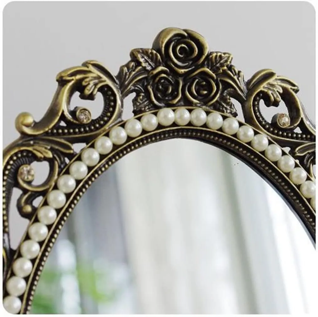 FMURY European Classical Retro Bronze Table Mirrors Desktop Table Mirrorss Makeup Mirrors Female Household(17 * 23cm)