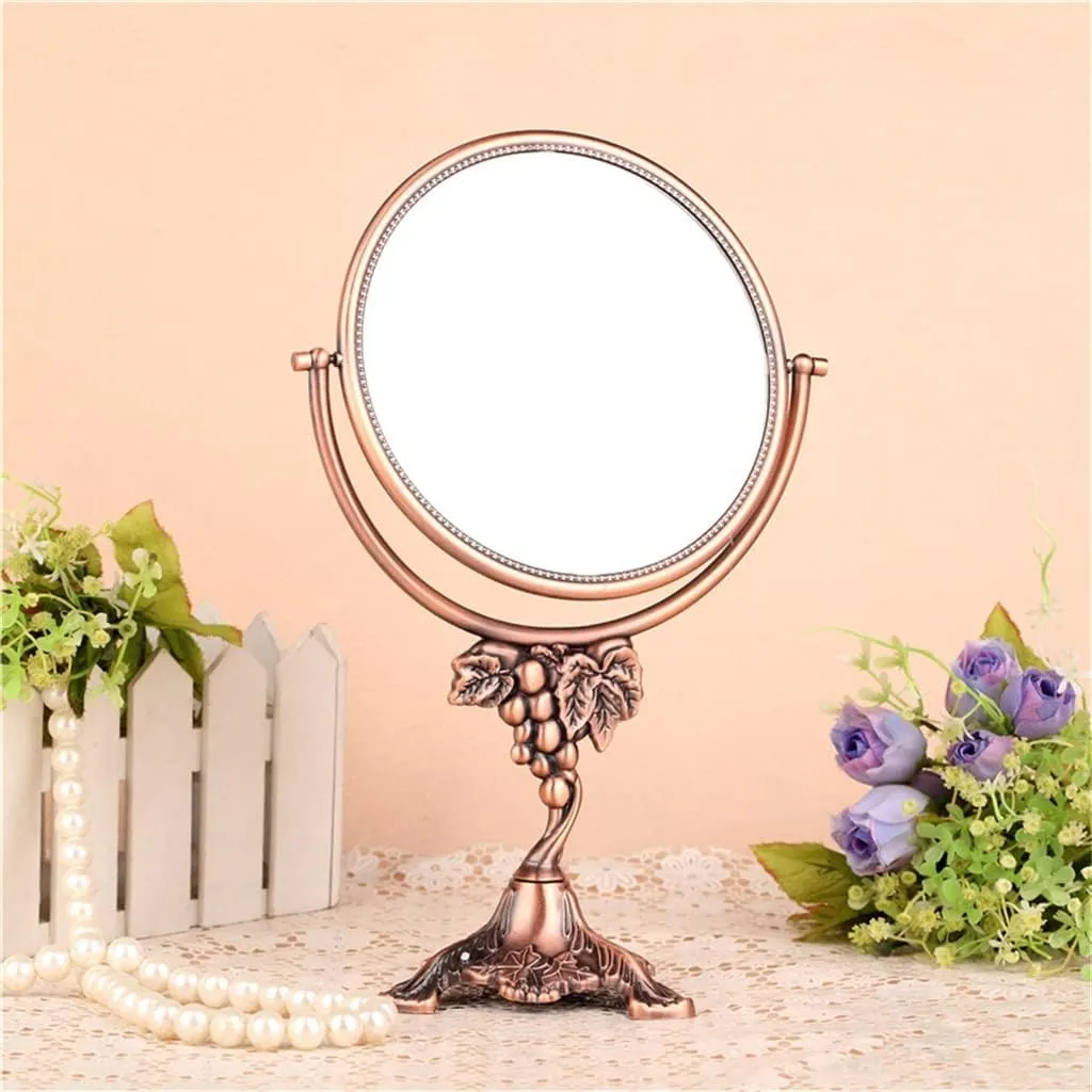 FMURY European Pastoral Princess Small Mirrors Retro Metal Copper Mirrors Circular Desktop Double-Sided Makeup Mirrors