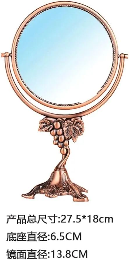 FMURY European Pastoral Princess Small Mirrors Retro Metal Copper Mirrors Circular Desktop Double-Sided Makeup Mirrors