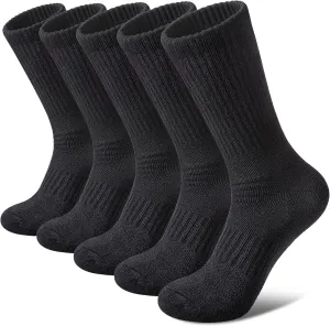 FNOVCO Women's Hiking Walking Running Crew Socks Thick Cushioned Athletic Compression Socks 5 Pairs