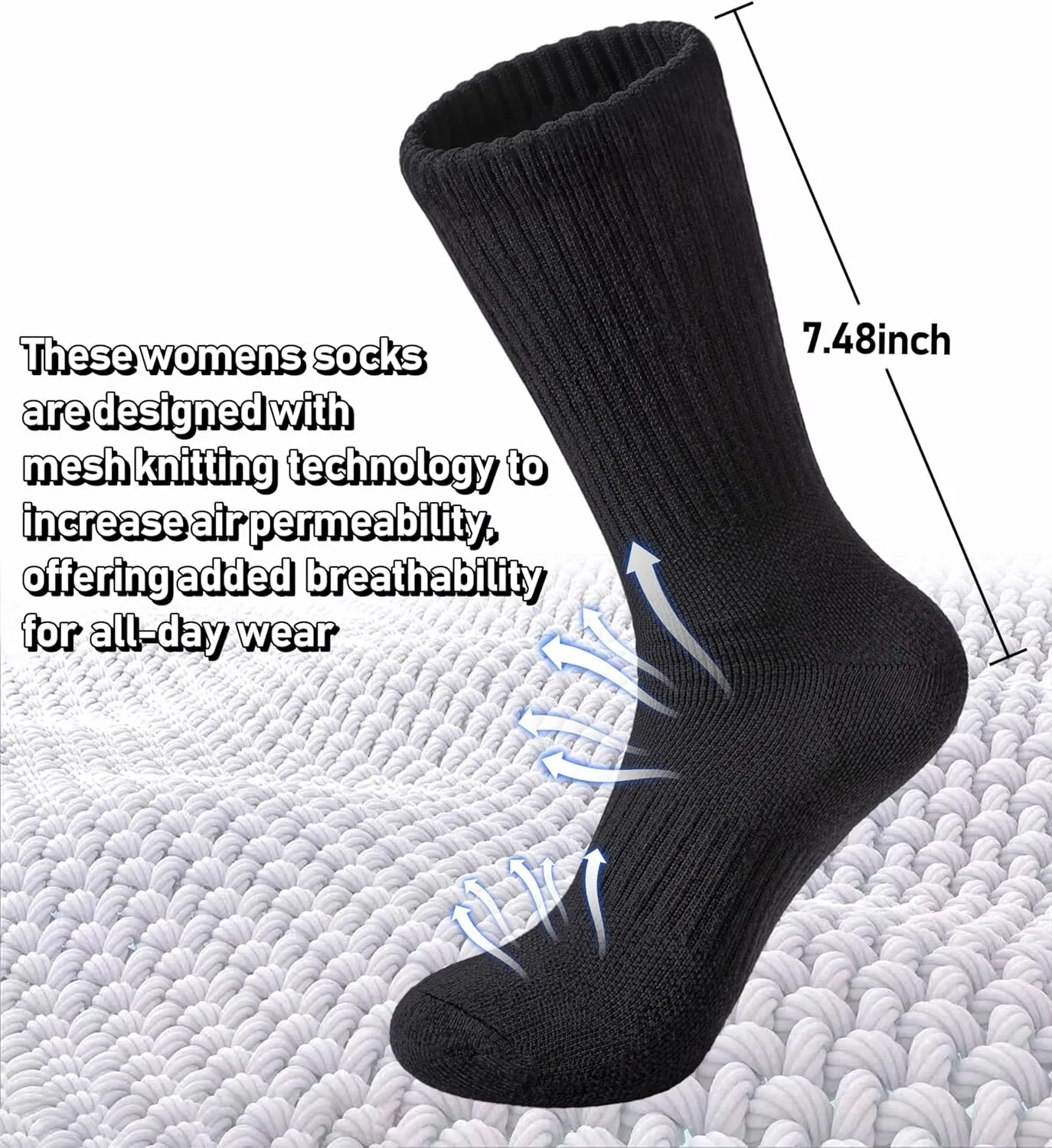 FNOVCO Women's Hiking Walking Running Crew Socks Thick Cushioned Athletic Compression Socks 5 Pairs