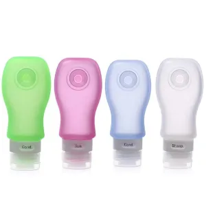 FNSHIP 4 Pack Sucker type Portable Food Grade Squeeze Silicone Liquid Travel Bottles TSA Approved For Shampoo, Conditioner, Lotion, Toiletries, Food condiment(1OZ,White Blue Green Pink)