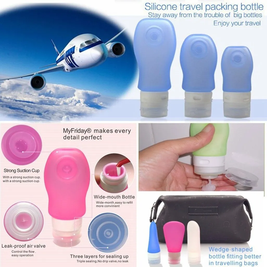 FNSHIP 4 Pack Sucker type Portable Food Grade Squeeze Silicone Liquid Travel Bottles TSA Approved For Shampoo, Conditioner, Lotion, Toiletries, Food condiment(1OZ,White Blue Green Pink)