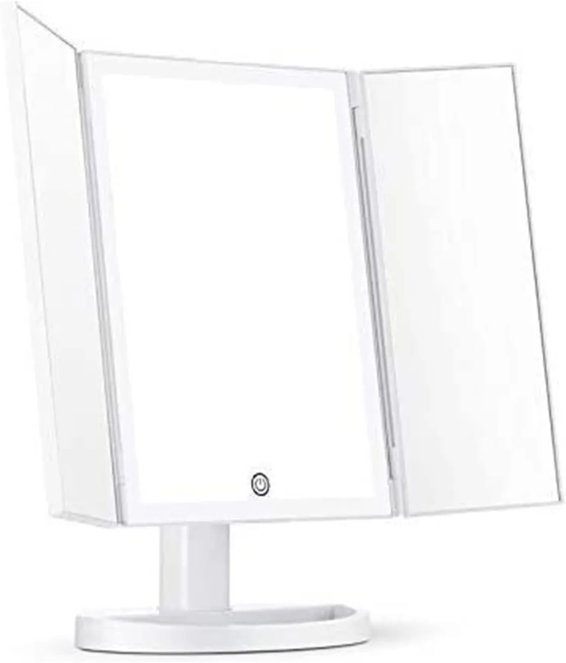 Foldable Makeup Mirror, Vanity Mirror Dimmable LED Lights with Wide-Angle t-button Screen and Countertop Adjustable
