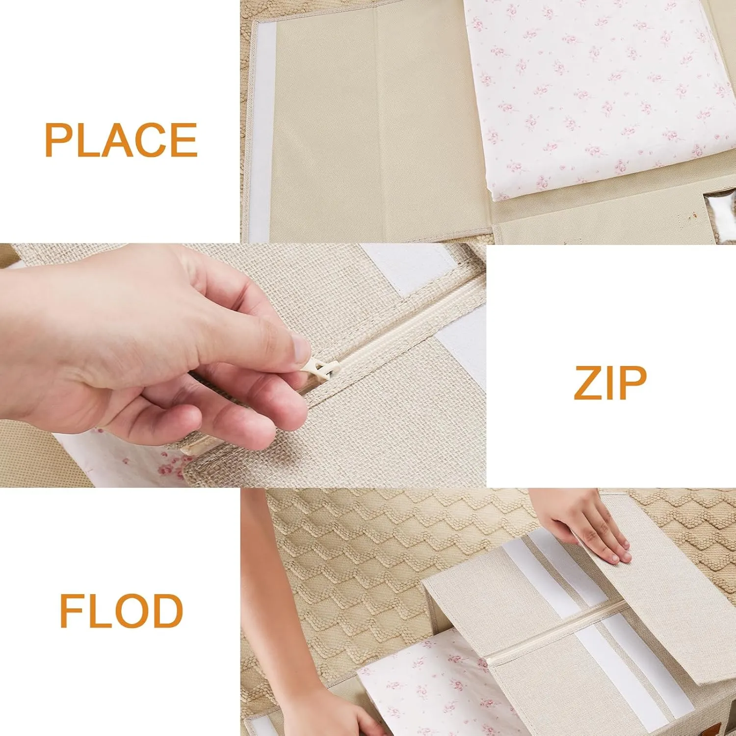 Foldable Sheet Organizer 4 Pack; Storage Box for Sheets with Windows (Queen & King Size), Beige