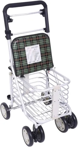 Folding Rollator Walker,Practical Old-Age Shopping Trolley, Aluminum 4r-Wheeled Can Be Folded and Light, Contain Seat and Hand Brake, Equipped with Storage Bags, Height Adjustabl, for Elder