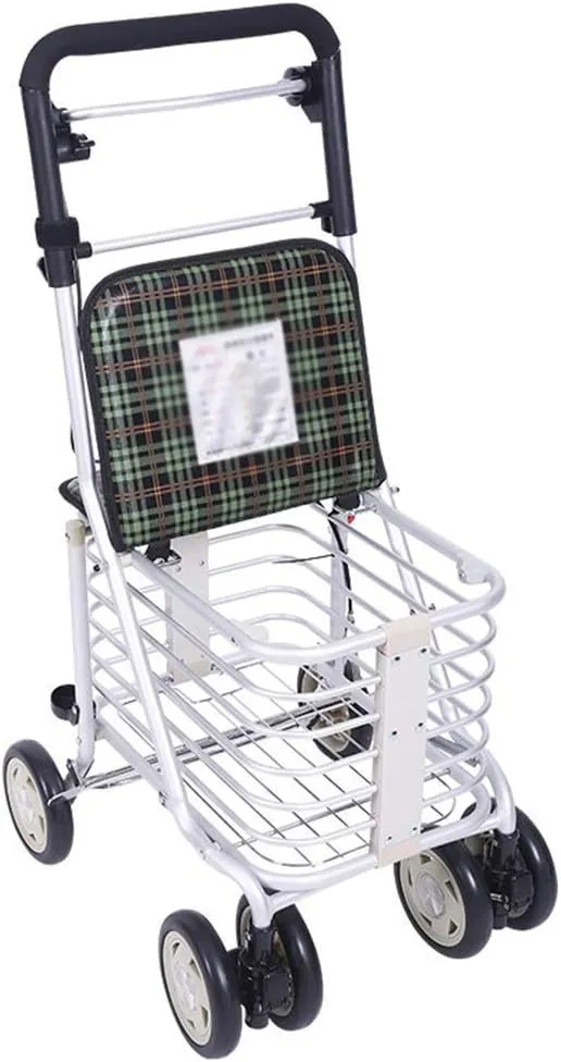 Folding Rollator Walker,Practical Old-Age Shopping Trolley, Aluminum 4r-Wheeled Can Be Folded and Light, Contain Seat and Hand Brake, Equipped with Storage Bags, Height Adjustabl, for Elder