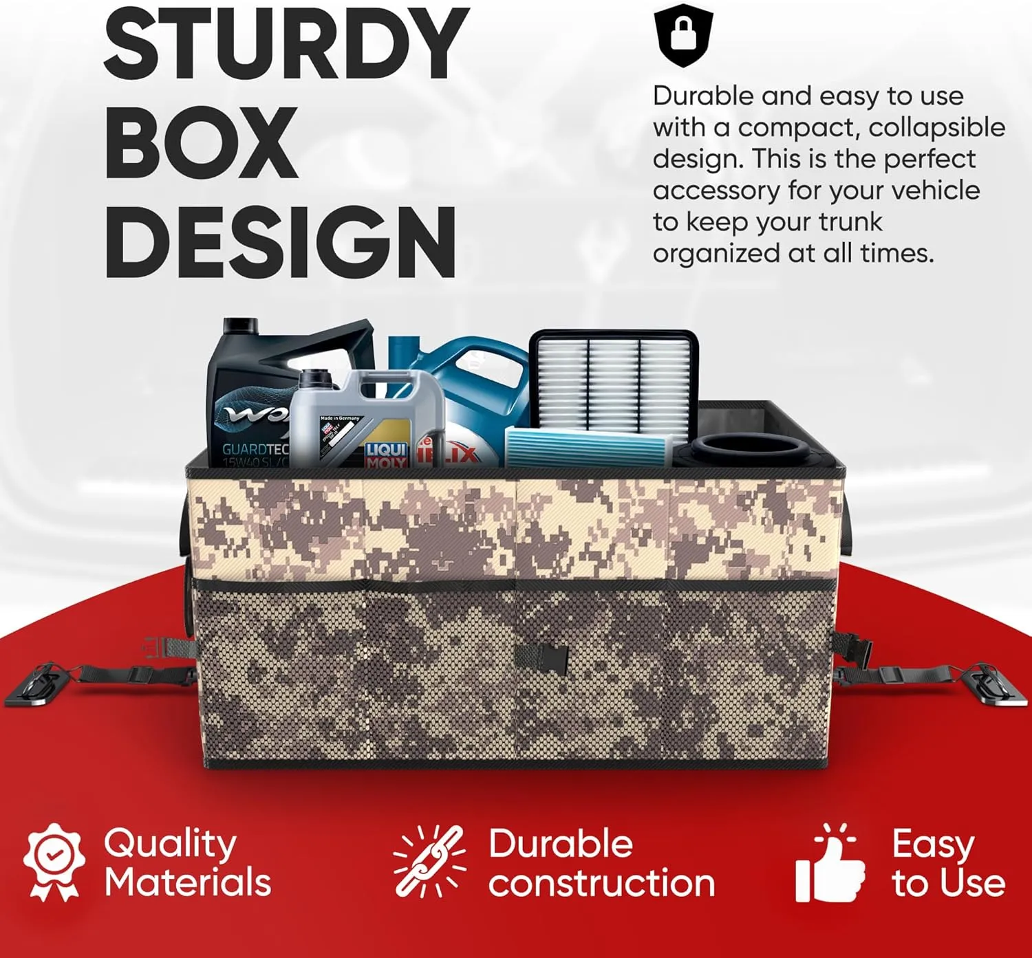 FORTEM Car Trunk Organizer, Collapsible Multi Compartment SUV Organizer, Foldable Storage for Car Accessories for Women Men, 600D Oxford, Non Slip Bottom, Securing Straps, Soft Cover (50L)