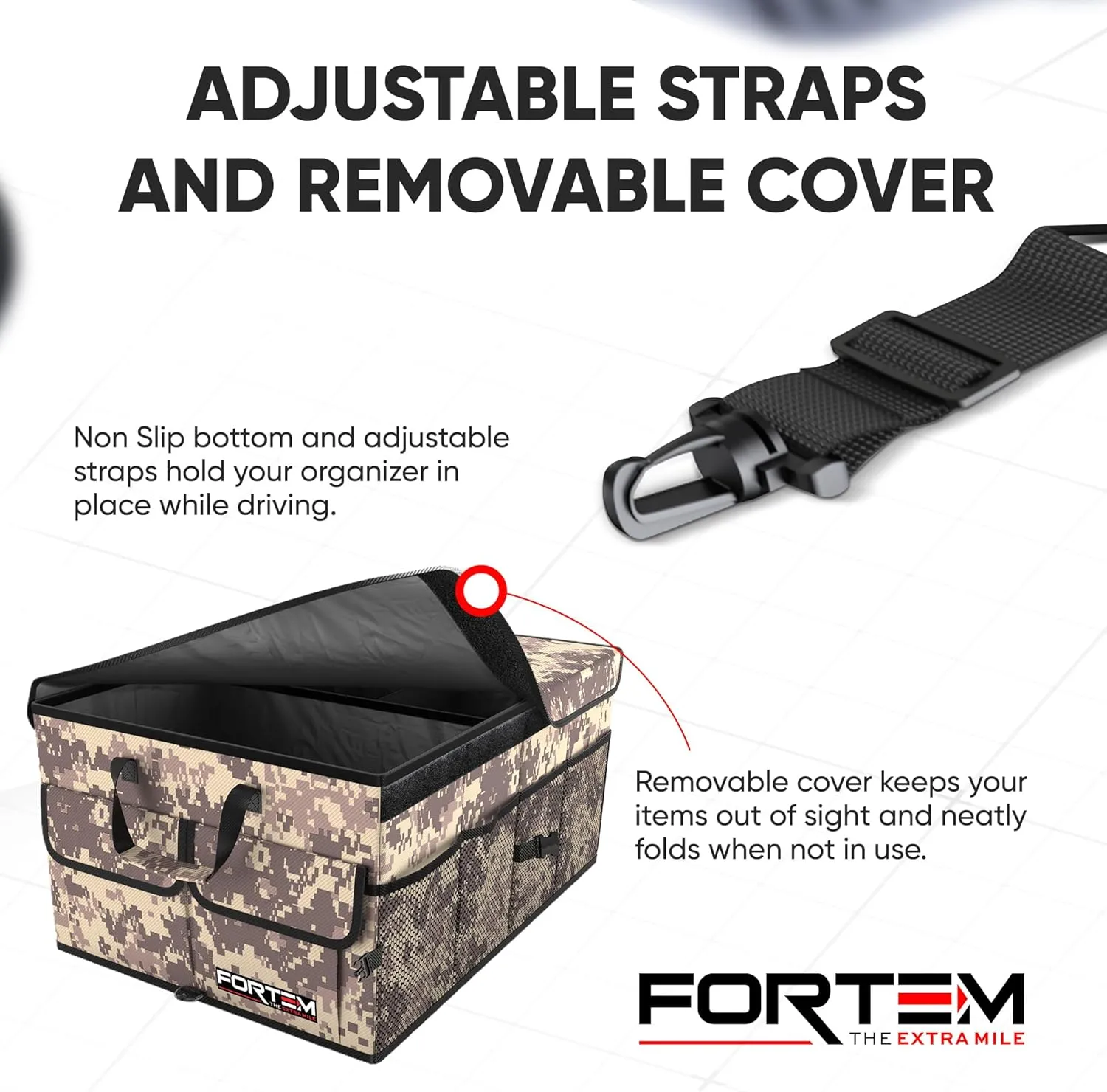 FORTEM Car Trunk Organizer, Collapsible Multi Compartment SUV Organizer, Foldable Storage for Car Accessories for Women Men, 600D Oxford, Non Slip Bottom, Securing Straps, Soft Cover (50L)
