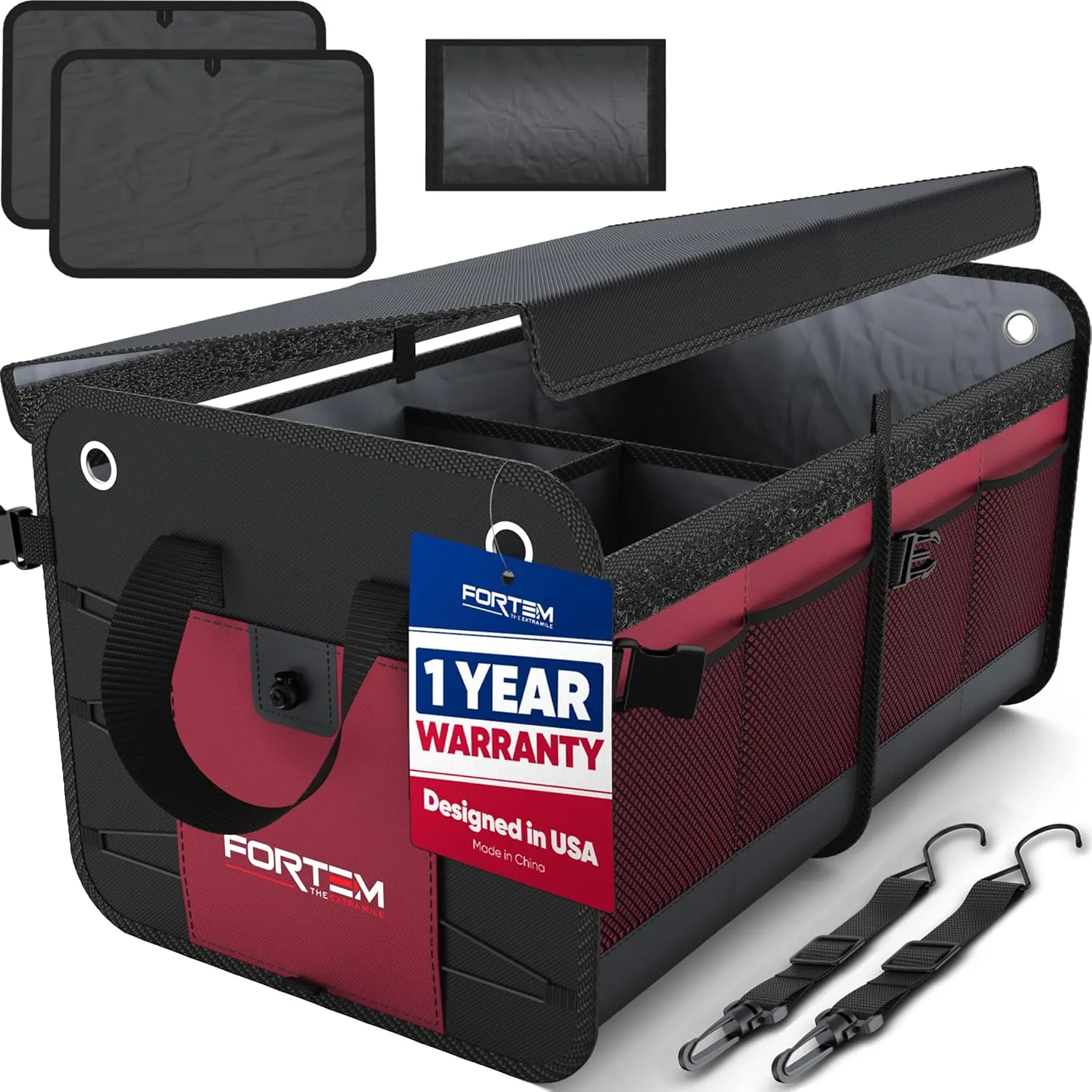 FORTEM SUV Trunk Organizer, Car Organizer, Collapsible Multi-Compartment Storage Bag for Car Accessories for Women Men, 1680D Oxford, Non Slip Bottom, Adjustable Straps, Soft Cover (65L)