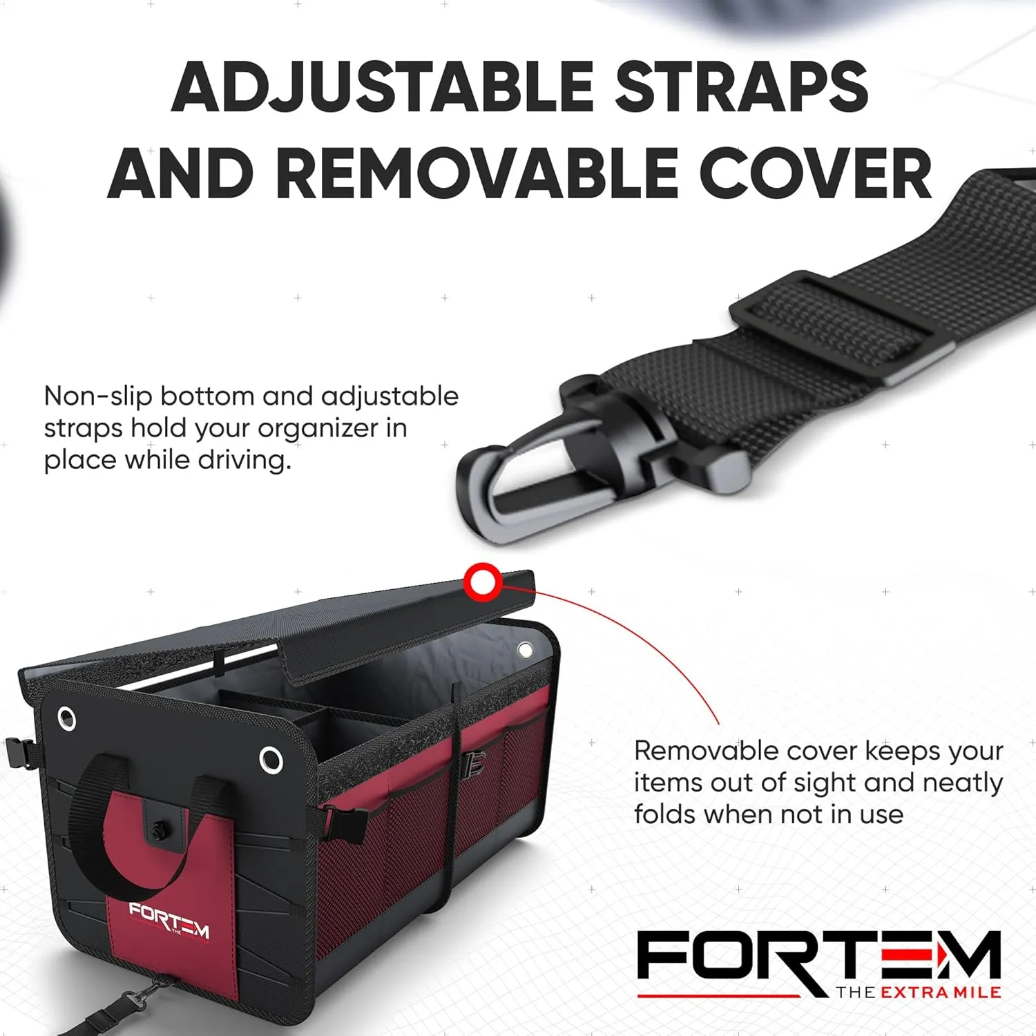FORTEM SUV Trunk Organizer, Car Organizer, Collapsible Multi-Compartment Storage Bag for Car Accessories for Women Men, 1680D Oxford, Non Slip Bottom, Adjustable Straps, Soft Cover (65L)