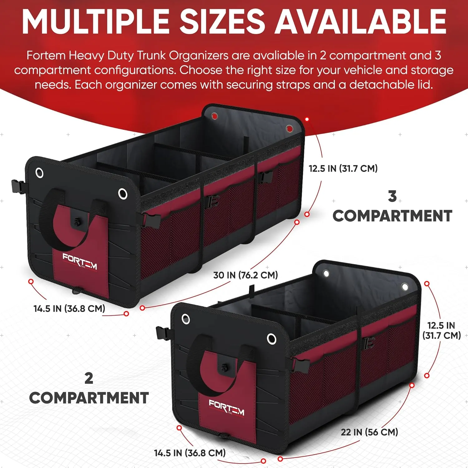 FORTEM SUV Trunk Organizer, Car Organizer, Collapsible Multi-Compartment Storage Bag for Car Accessories for Women Men, 1680D Oxford, Non Slip Bottom, Adjustable Straps, Soft Cover (90L)
