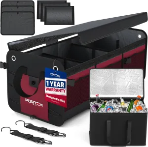 FORTEM SUV Trunk Organizer with Cooler, Car Organizer, Collapsible Multi-Compartment Storage Bag for Car Accessories for Women Men, 1680D Oxford, Non Slip Bottom, Adjustable Straps Soft Cover (110L)