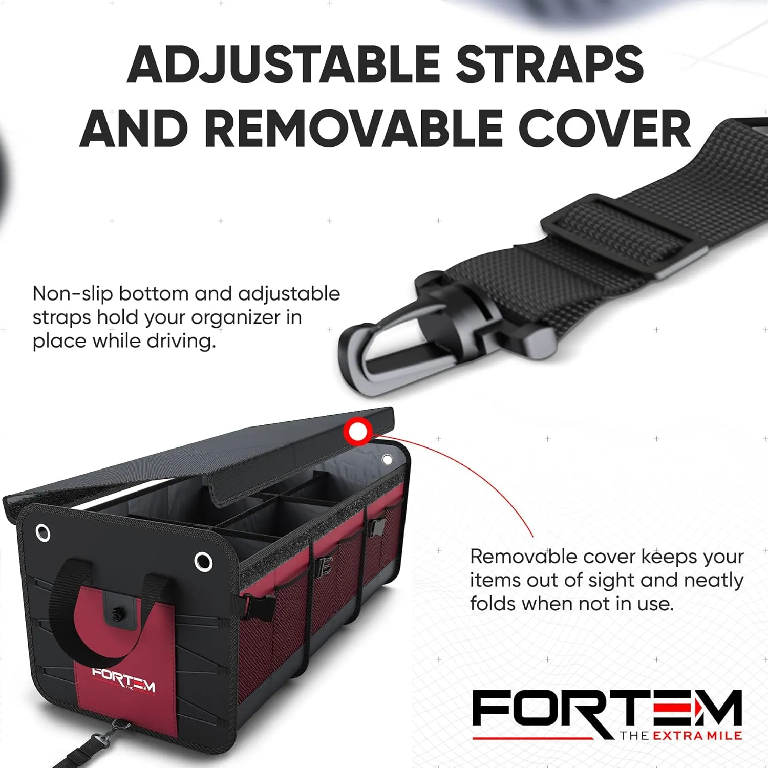 FORTEM SUV Trunk Organizer with Cooler, Car Organizer, Collapsible Multi-Compartment Storage Bag for Car Accessories for Women Men, 1680D Oxford, Non Slip Bottom, Adjustable Straps Soft Cover (110L)
