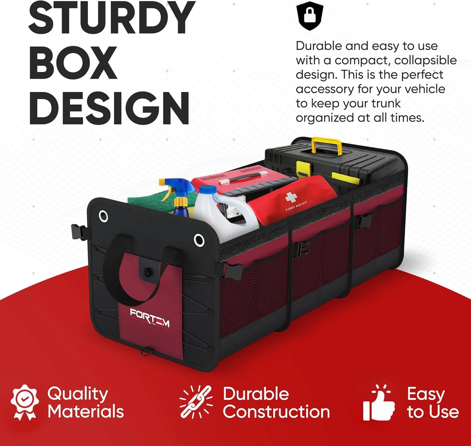 FORTEM SUV Trunk Organizer with Cooler, Car Organizer, Collapsible Multi-Compartment Storage Bag for Car Accessories for Women Men, 1680D Oxford, Non Slip Bottom, Adjustable Straps Soft Cover (110L)