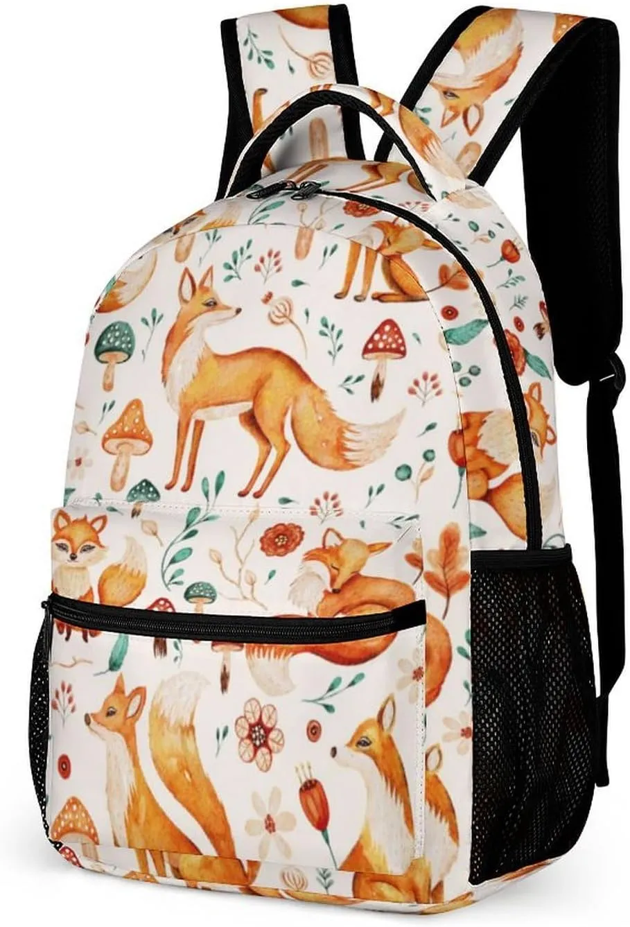 Fox Backpack for Kids Girls Boys School, 16 Inches Cute Foxes Theme Bookbag, Adjustable, Lightweight, Large Capacity, Colorful Daily Casual Animal Backpacks