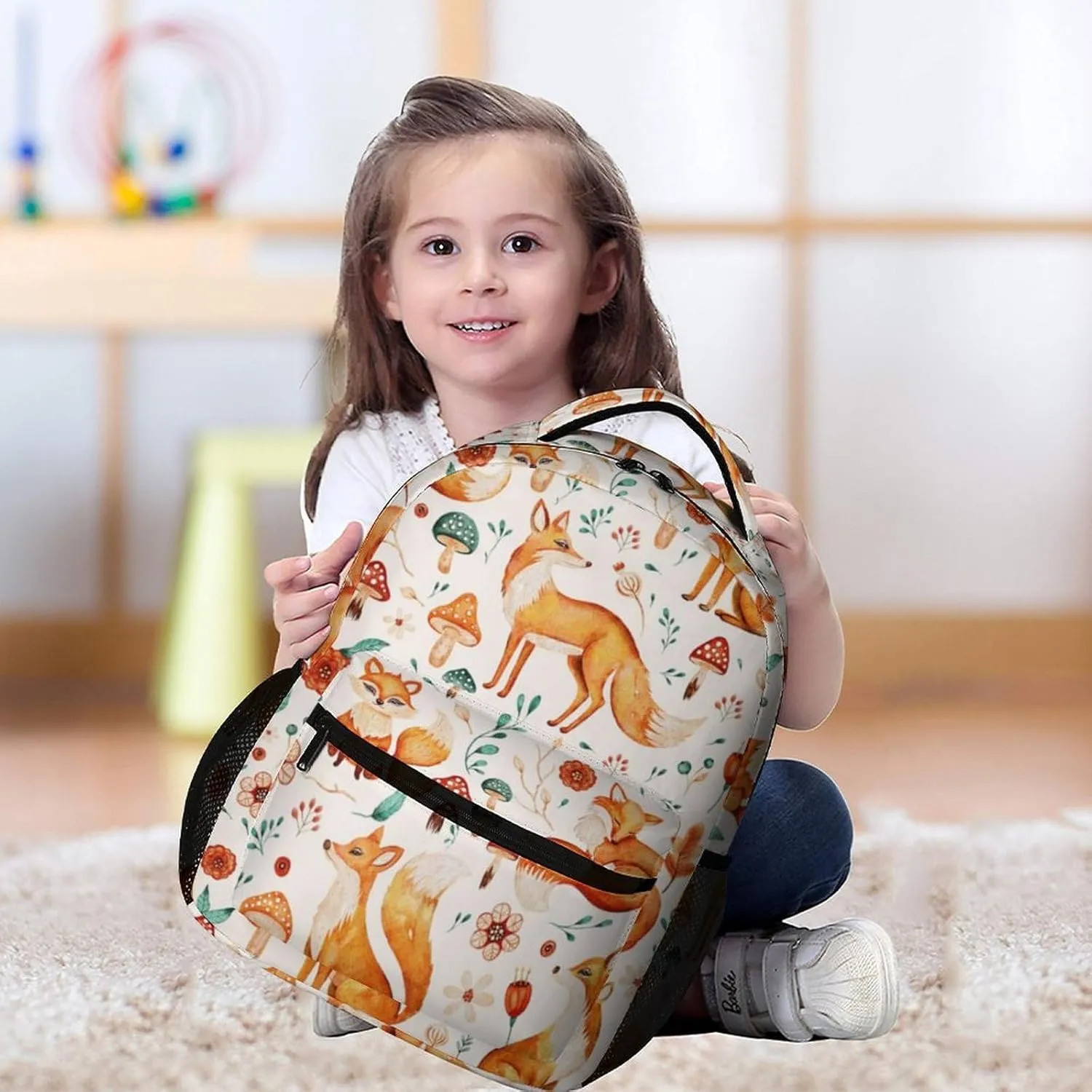 Fox Backpack for Kids Girls Boys School, 16 Inches Cute Foxes Theme Bookbag, Adjustable, Lightweight, Large Capacity, Colorful Daily Casual Animal Backpacks