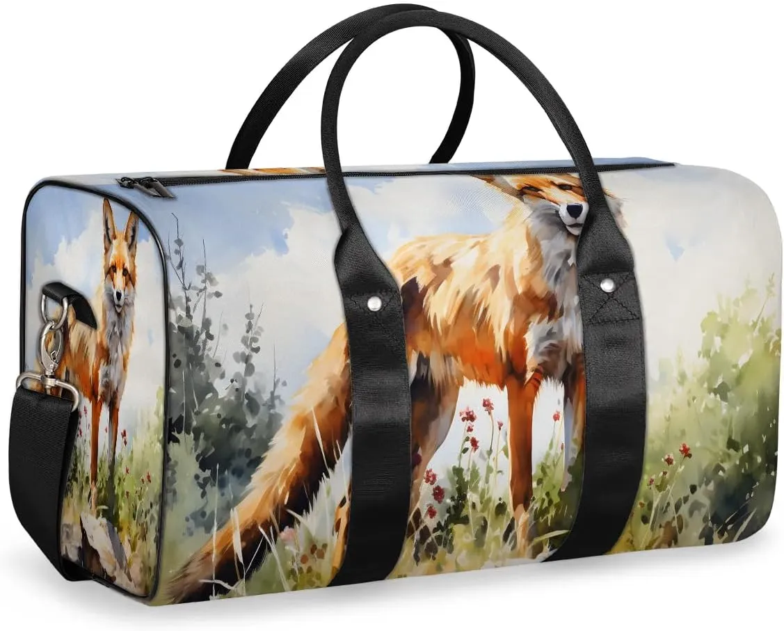 Fox Print Travel Duffel Bag for Women Men Waterproof Foldable Overnight Weekender Bag Large Capacity Sports Gym Bag