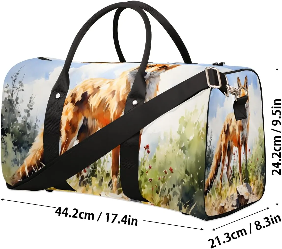 Fox Print Travel Duffel Bag for Women Men Waterproof Foldable Overnight Weekender Bag Large Capacity Sports Gym Bag